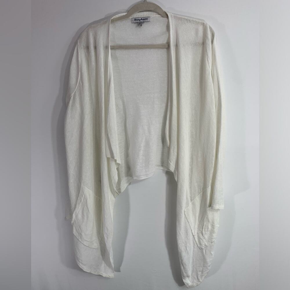 Tommy Bahama XS 100% Linen White‎ High Low Draped Open Cardigan Sweater